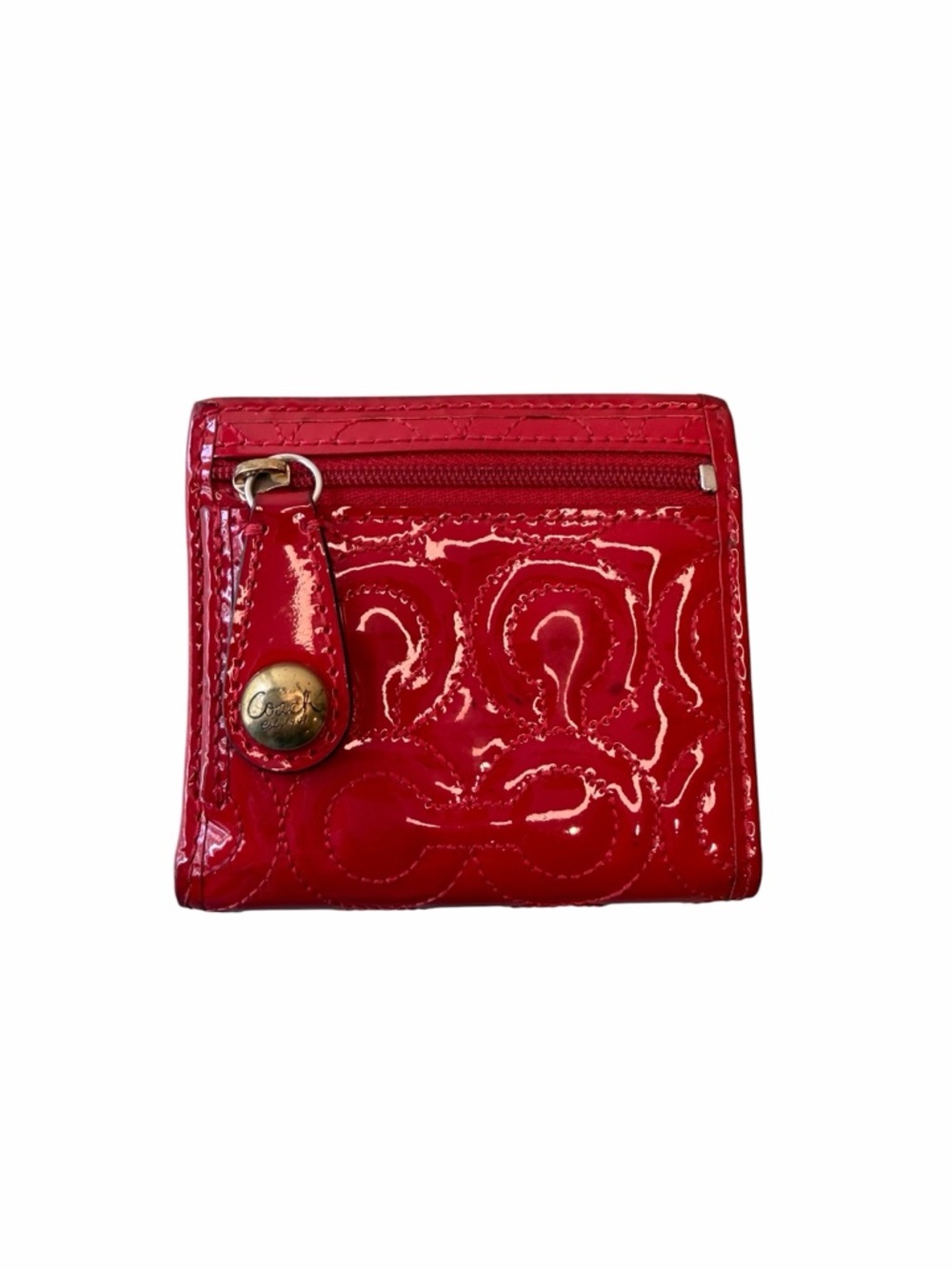 Coach Red Patent Leather Snap Wallet Signature C Small Wallet